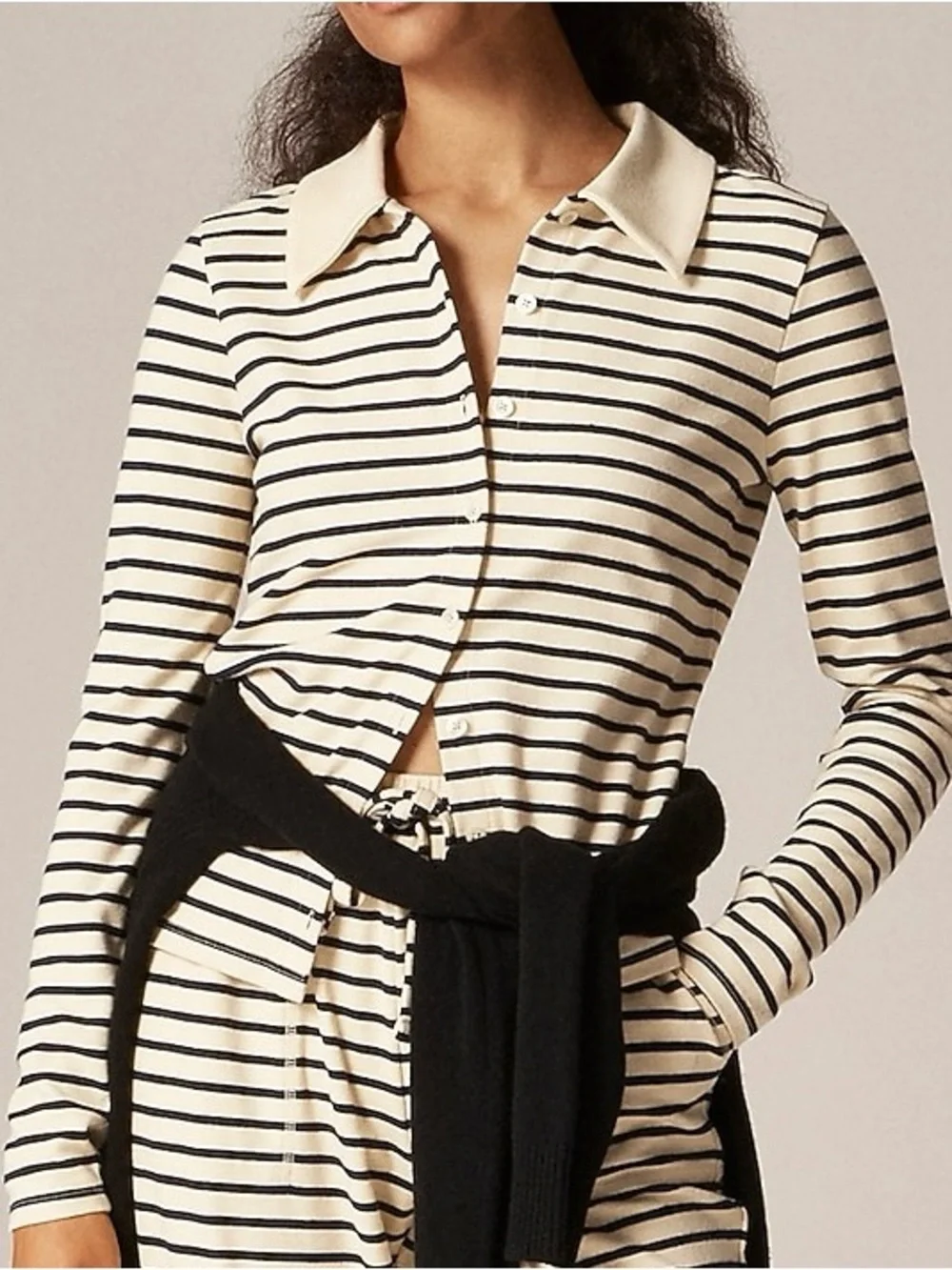 J.Crew Soft Rib Cardigan Top Breton Stripe NWT XS Collared Knit Top